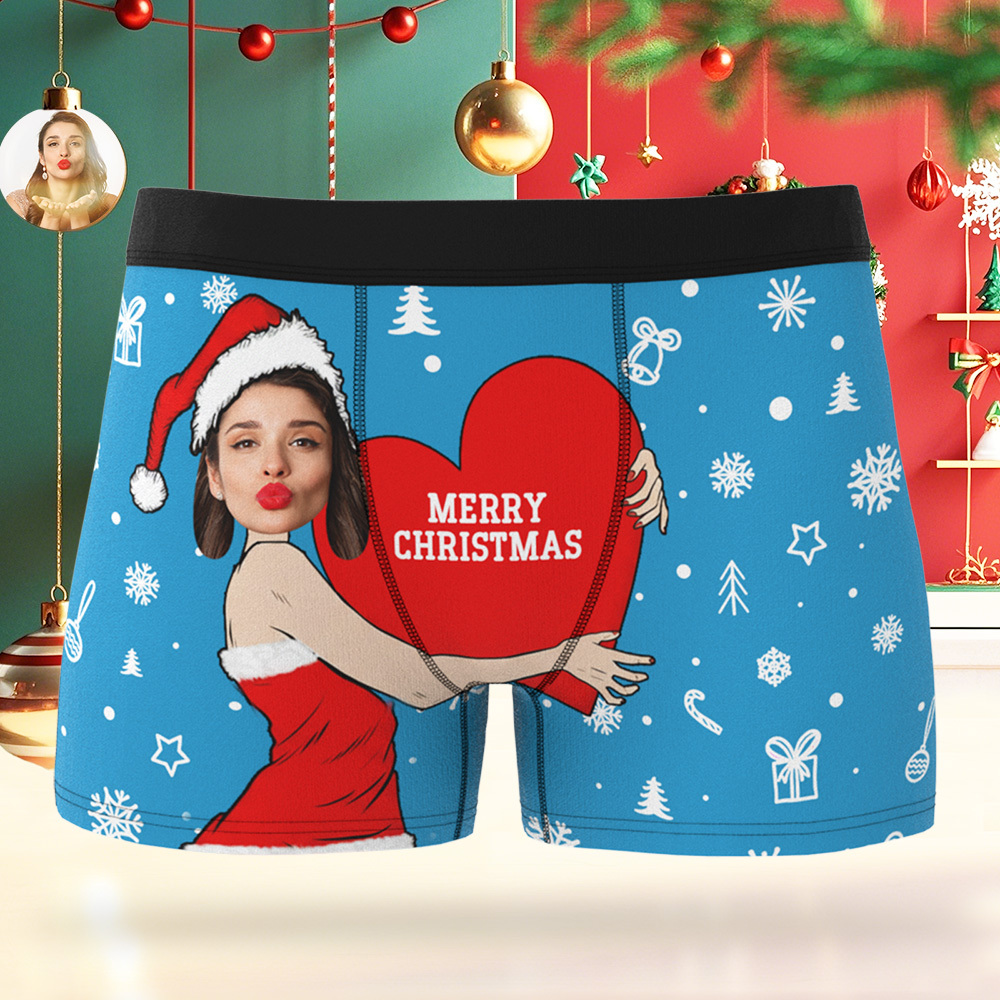 Personalisierte Weihnachtsboxershorts Für Herren Mit Gesicht, Lustiges Personalisiertes Unterwäschegeschenk Für Freund Oder Ehemann - DePhotoBoxer