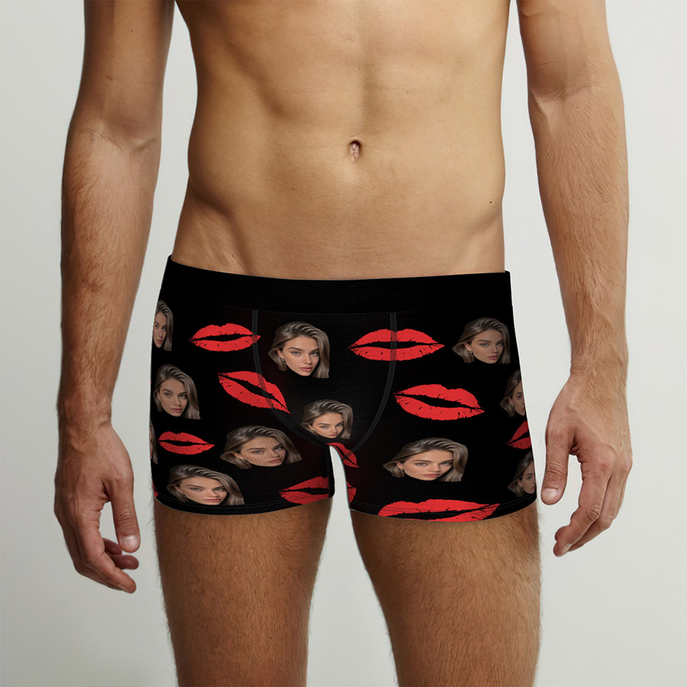 Personalisierte Fotounterwäsche Mit Roten Lippen, Sexy Geschenk Für Paare, Personalisierte Foto-weihnachtshöschen - DePhotoBoxer