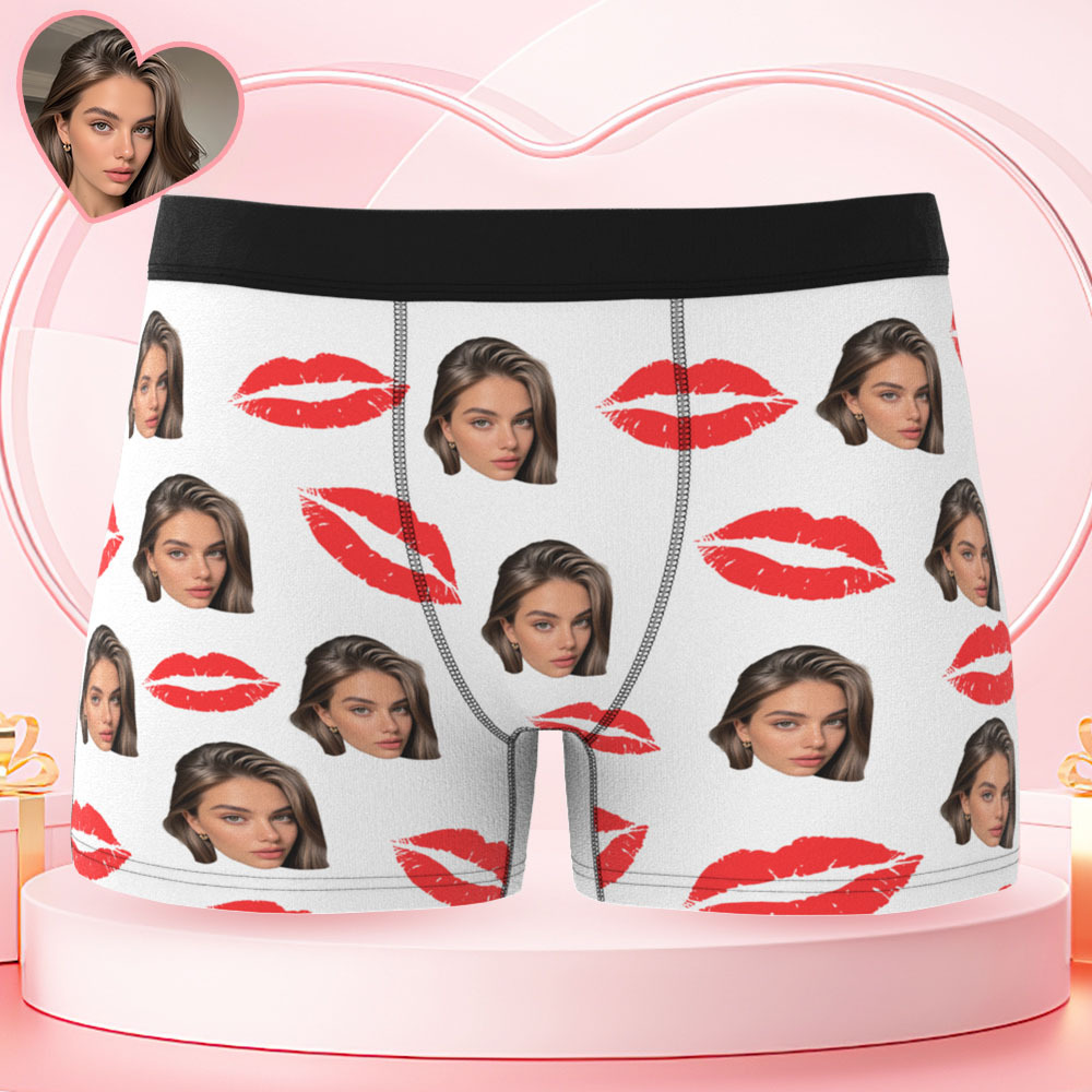 Personalisierte Fotounterwäsche Mit Roten Lippen, Sexy Geschenk Für Paare, Personalisierte Foto-weihnachtshöschen - DePhotoBoxer