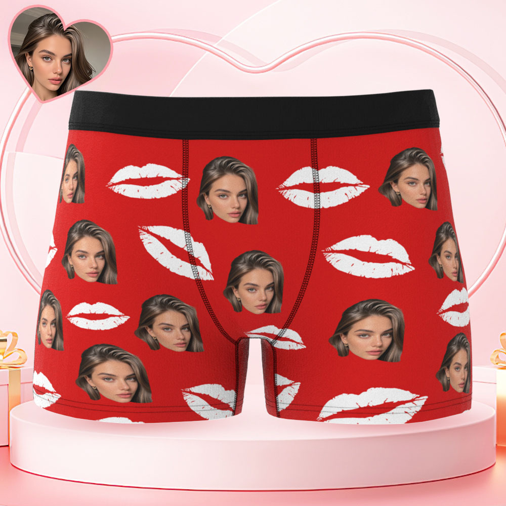 Personalisierte Fotounterwäsche Mit Roten Lippen, Sexy Geschenk Für Paare, Personalisierte Foto-weihnachtshöschen - DePhotoBoxer