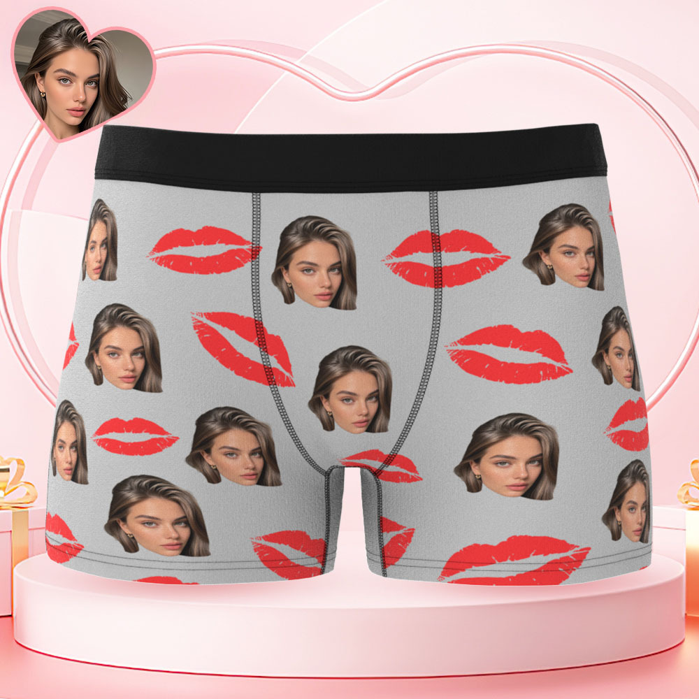 Personalisierte Fotounterwäsche Mit Roten Lippen, Sexy Geschenk Für Paare, Personalisierte Foto-weihnachtshöschen - DePhotoBoxer