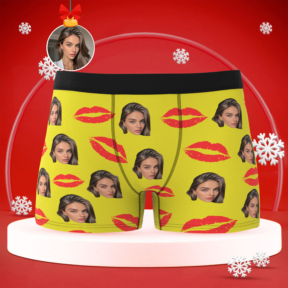 Personalisierte Fotounterwäsche Mit Roten Lippen, Sexy Geschenk Für Paare, Personalisierte Foto-weihnachtshöschen - DePhotoBoxer