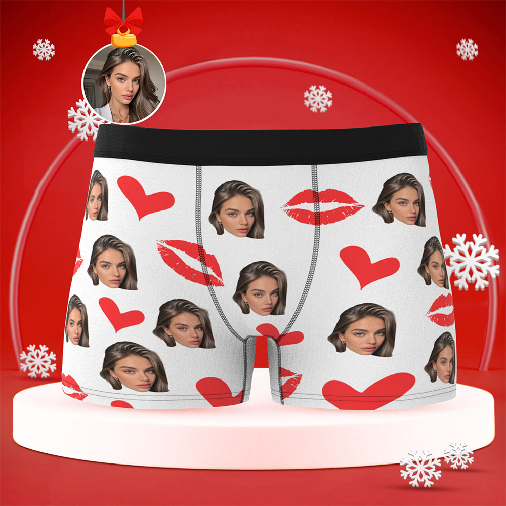 Personalisierte Rote Lippen, Personalisierte Unterwäsche, Personalisierte Fotounterwäsche, Personalisierte Weihnachtshöschen Mit Foto - DePhotoBoxer