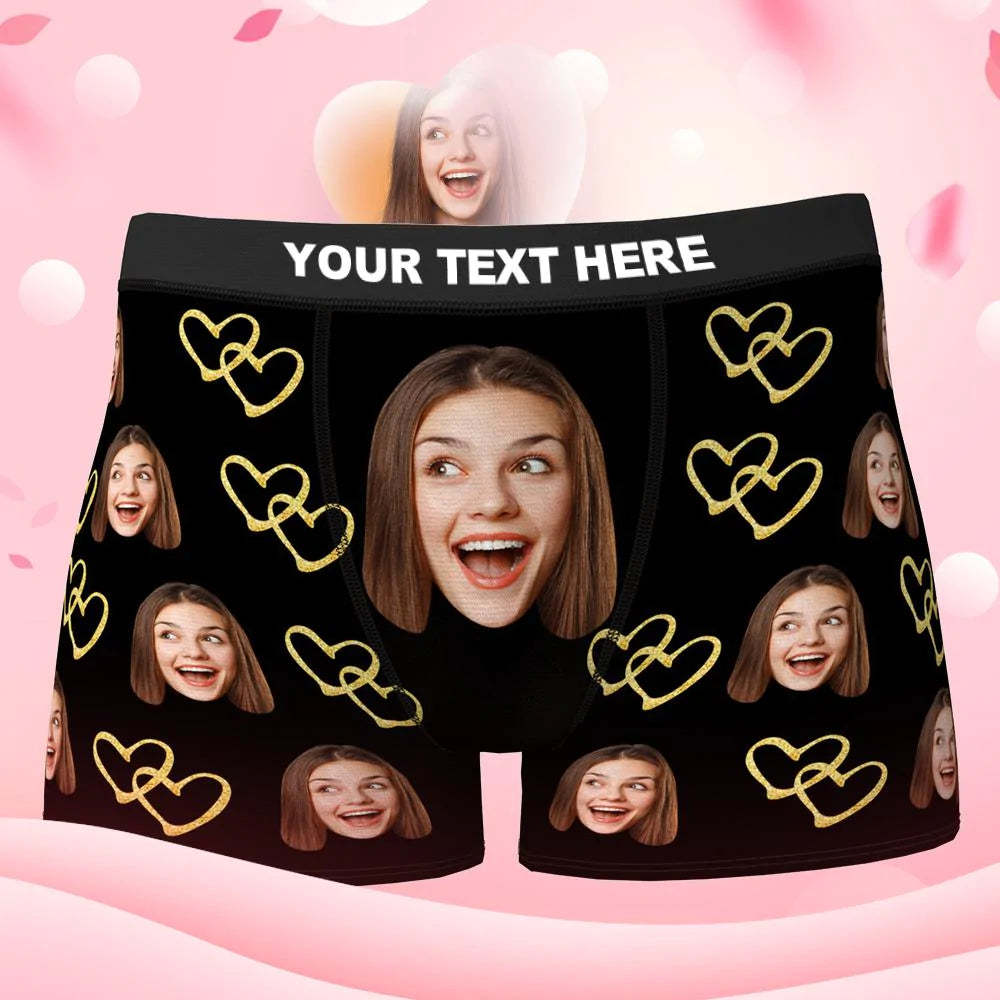 3D-Vorschau Individuelle Boxershorts mit Gesicht, personalisierte Foto-Boxershorts, romantische Valentinstagsgeschenke für den Freund – Golden Love