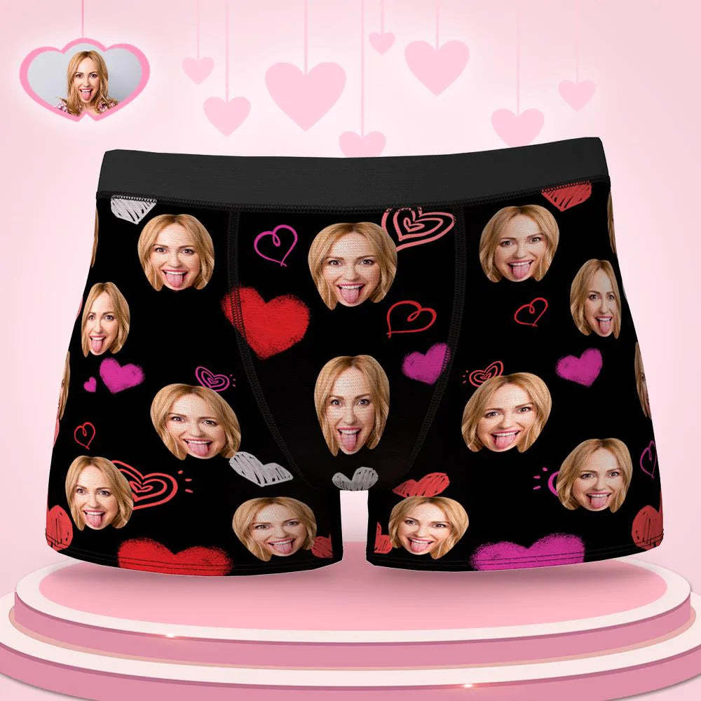 3D-Vorschau Individuelle Boxershorts mit buntem Gesicht und Herzen als
