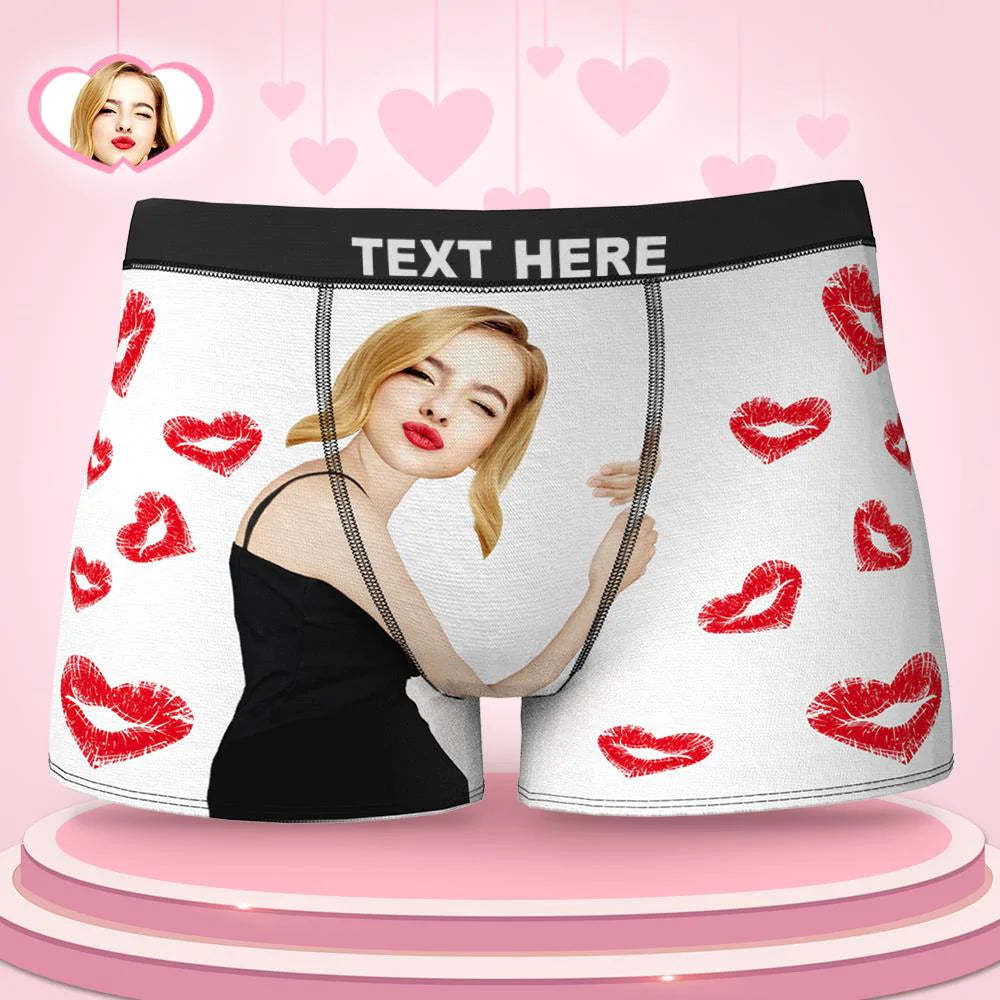 3D-Vorschau Benutzerdefinierte Gesicht Boxershorts Freundin Umarmung mit Herz Lippen Druck Geschenke für ihn