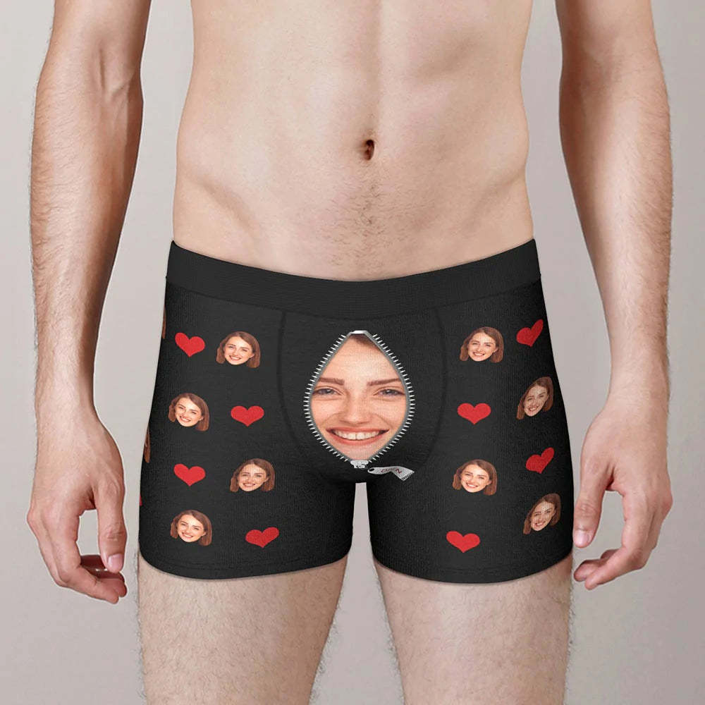 3D Vorschau Benutzerdefinierte Liebe Herz Freundin Gesicht Boxer Brief Geschenk für ihn