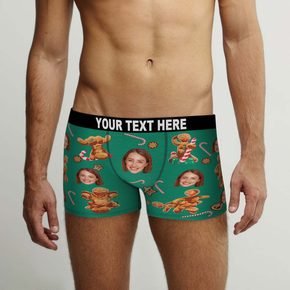 Benutzerdefinierte Gesicht Lebkuchen Paar Boxer Briefs Lustige personalisierte Gesicht Unterwäsche Weihnachtsgeschenk