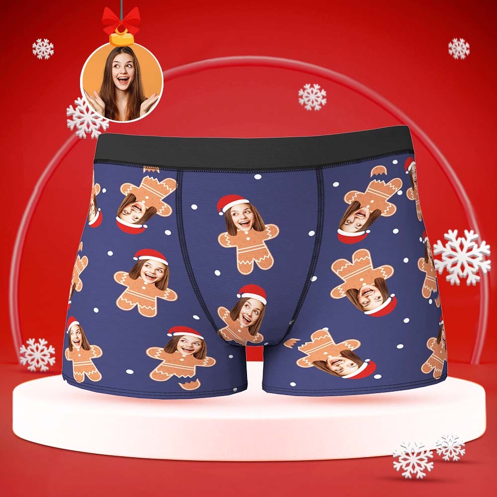 Benutzerdefinierte Gesicht Boxer Slips Personalisierte Männer Shorts mit Foto Weihnachtsgeschenke für Lebkuchen