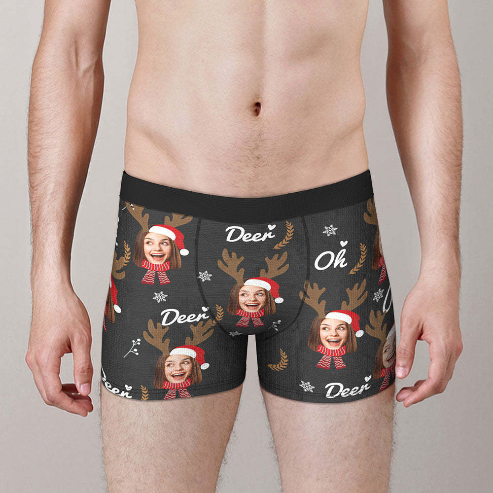 Benutzerdefinierte Gesicht Boxer Slips Personalisierte Männer Shorts mit Foto Weihnachten Rentier
