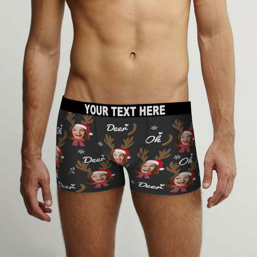 Benutzerdefinierte Gesicht Boxer Slips Personalisierte Männer Shorts mit Foto Weihnachten Rentier