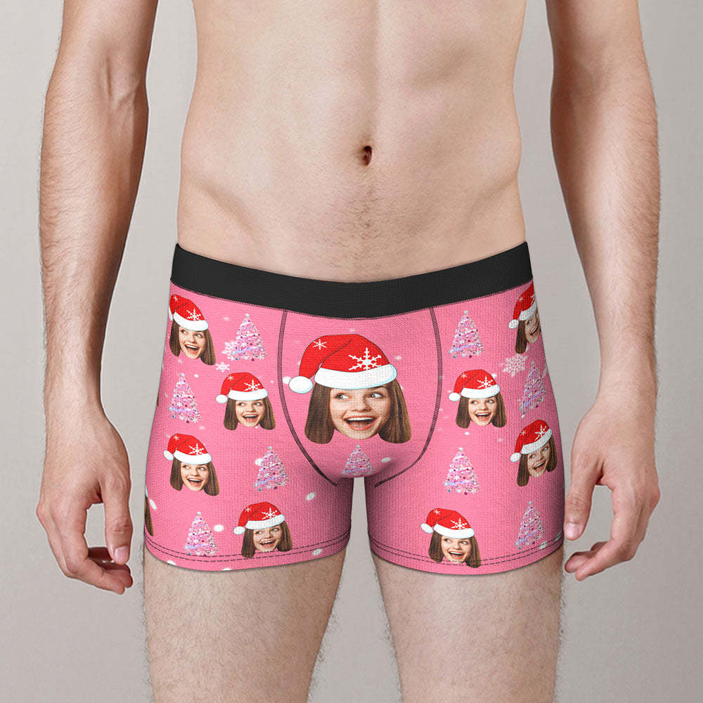 Benutzerdefinierte Gesicht Rosa Weihnachtsbaum Boxer Briefs Personalisierte lustige Weihnachtsgeschenk