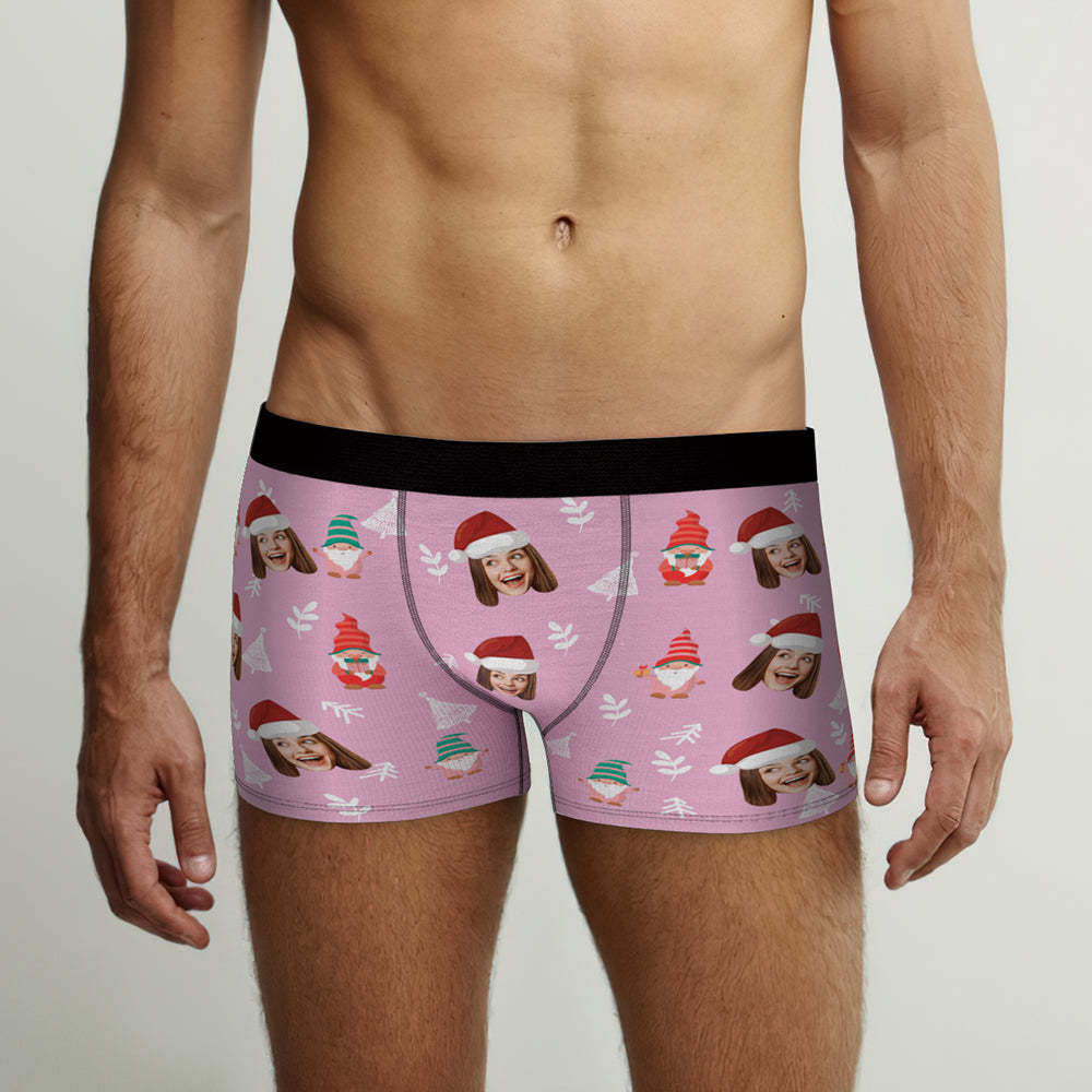 Benutzerdefinierte Gesicht Weihnachten Gnome Rosa Boxer Briefs Personalisierte Weihnachtsgeschenk