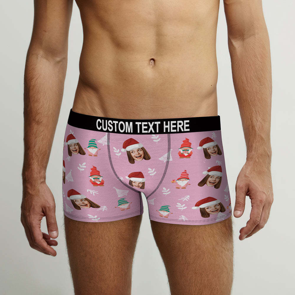 Benutzerdefinierte Gesicht Weihnachten Gnome Rosa Boxer Briefs Personalisierte Weihnachtsgeschenk