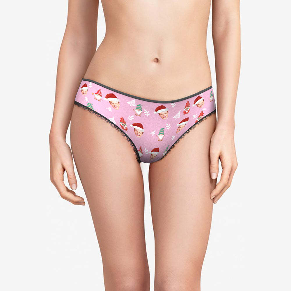 Benutzerdefinierte Gesicht Weihnachten Gnome Rosa Frauen Höschen Personalisierte Rosa Weihnachtsgeschenk