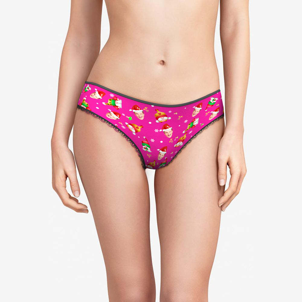 Benutzerdefinierte Gesicht Glückliche Gnome Rosa Weihnachten Frauen Höschen Personalisierte Rosa Weihnachtsgeschenk