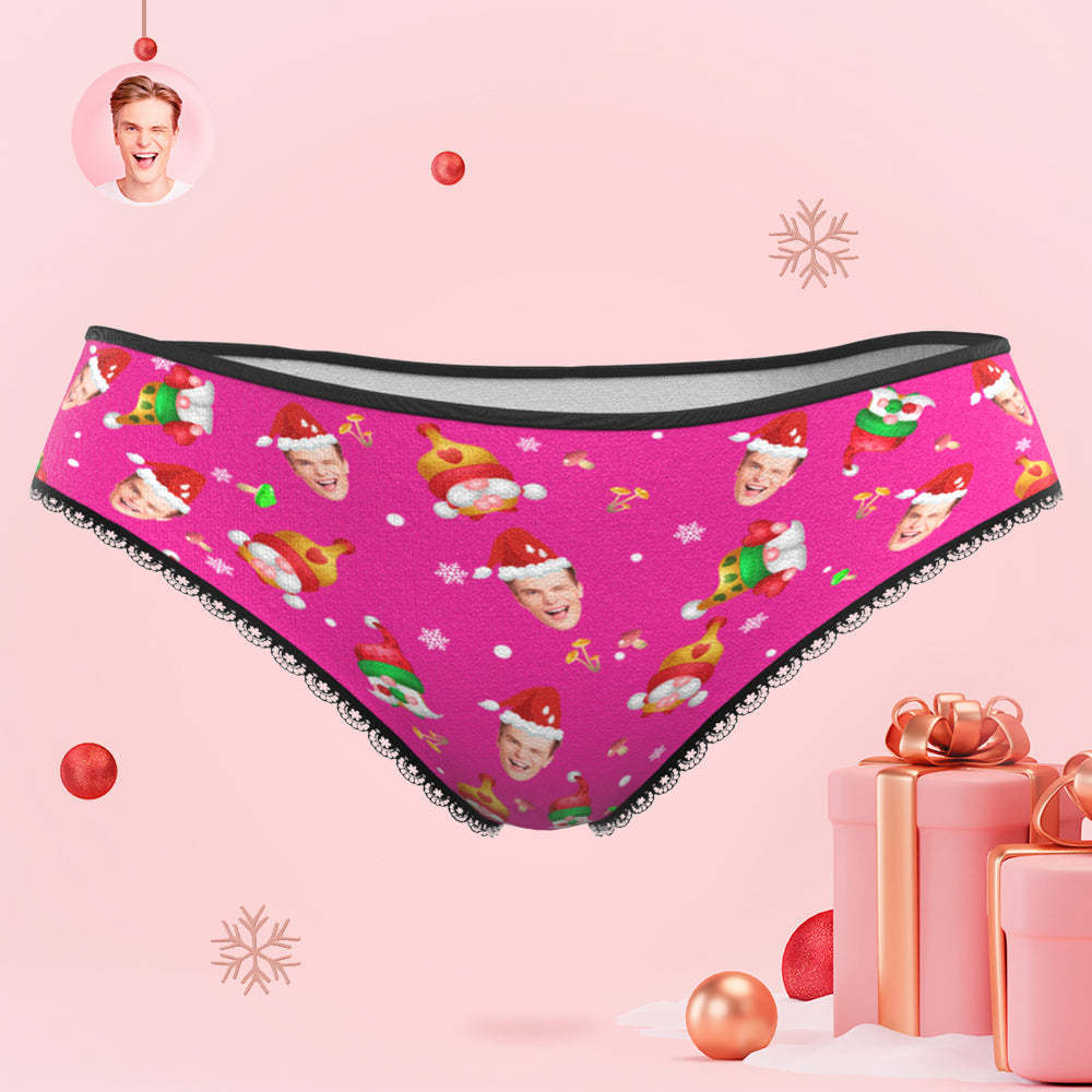 Benutzerdefinierte Gesicht Glückliche Gnome Rosa Weihnachten Frauen Höschen Personalisierte Rosa Weihnachtsgeschenk