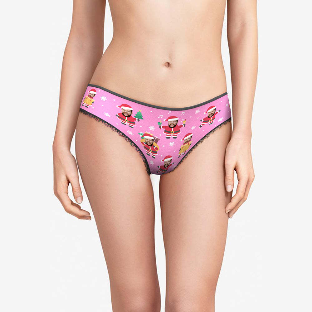 Benutzerdefinierte Gesicht Weihnachten Santa Rosa Frauen Höschen Personalisierte rosa Weihnachtsgeschenk