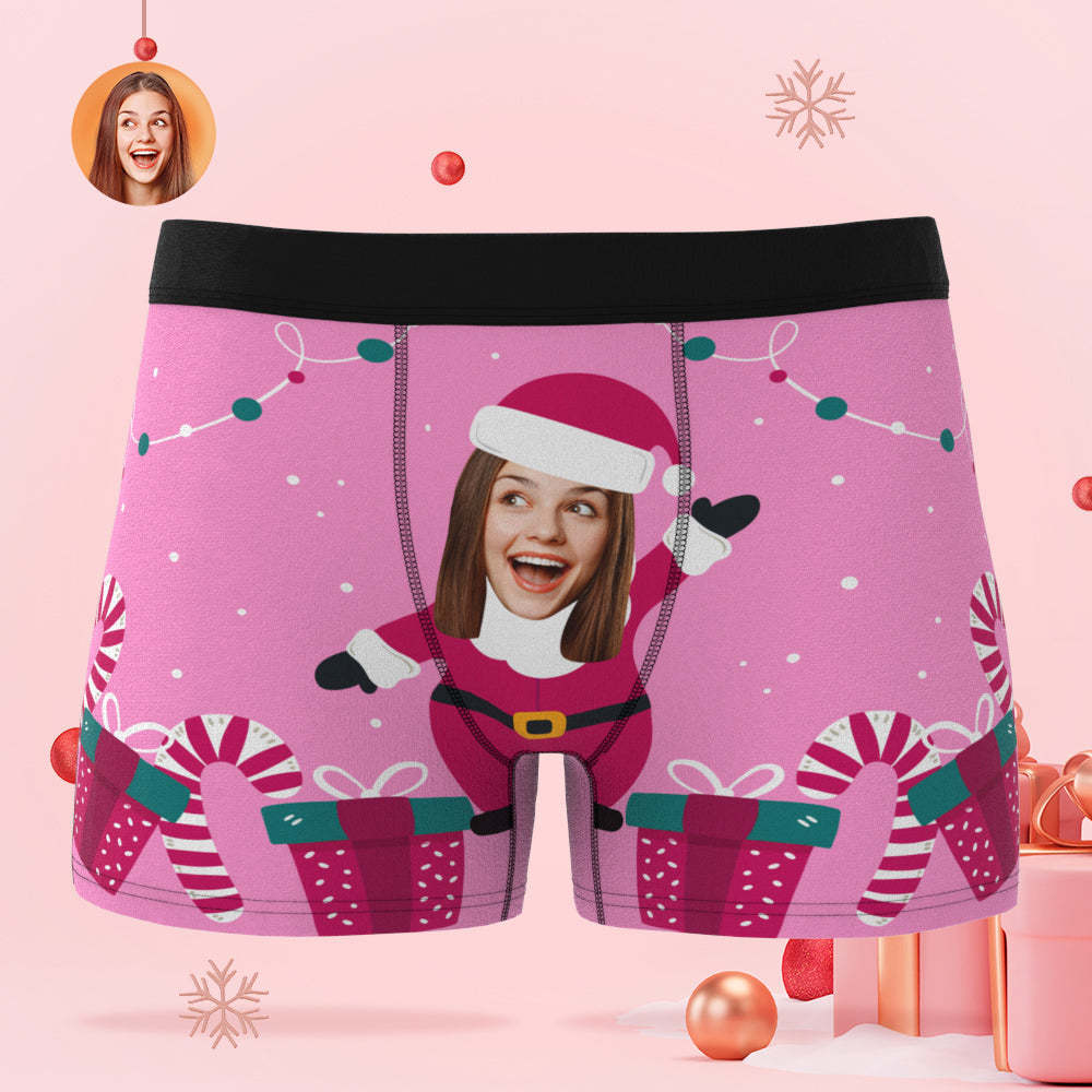 Benutzerdefinierte Gesicht Weihnachten Boxer Briefs Santa ist hier personalisiertes lustiges Weihnachtsgeschenk