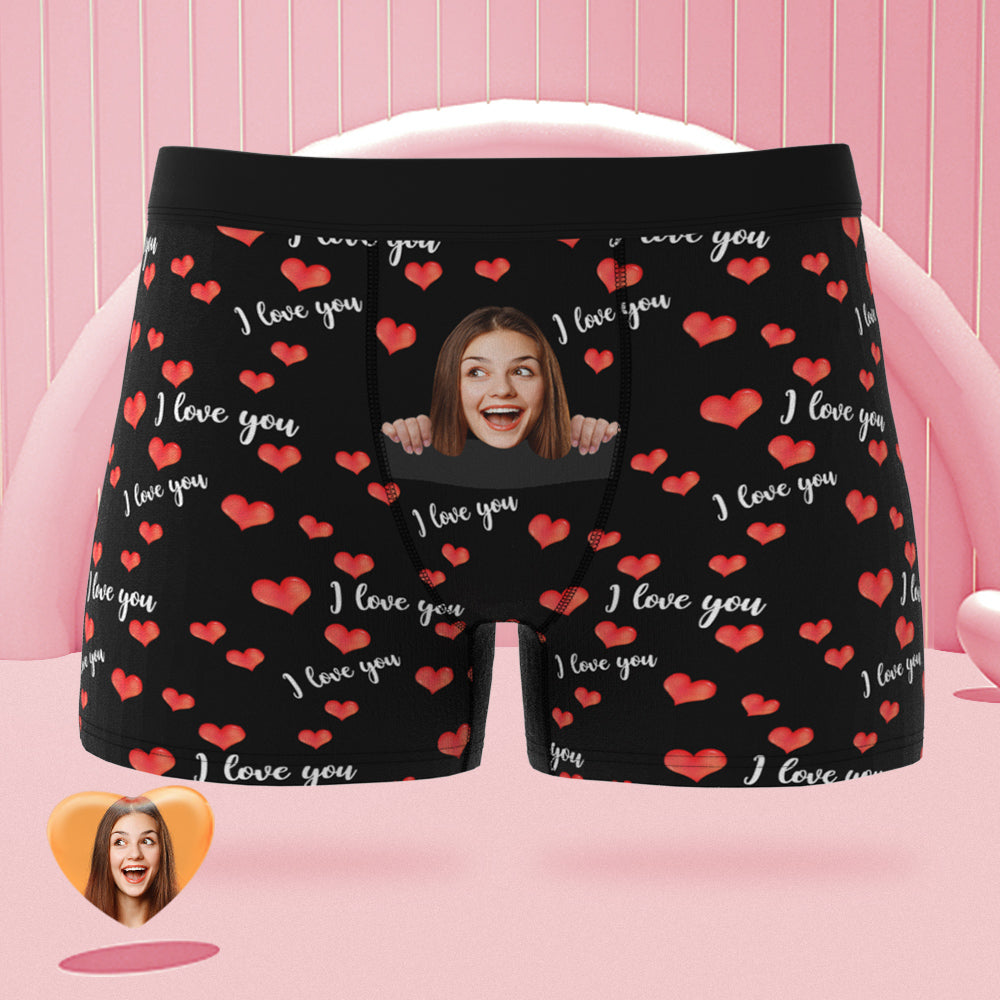 Benutzerdefinierte Gesicht Boxer Slips Ich liebe Sie mit meinem ganzen Herzen Personalisierte unartige Valentinstag Geschenk für ihn