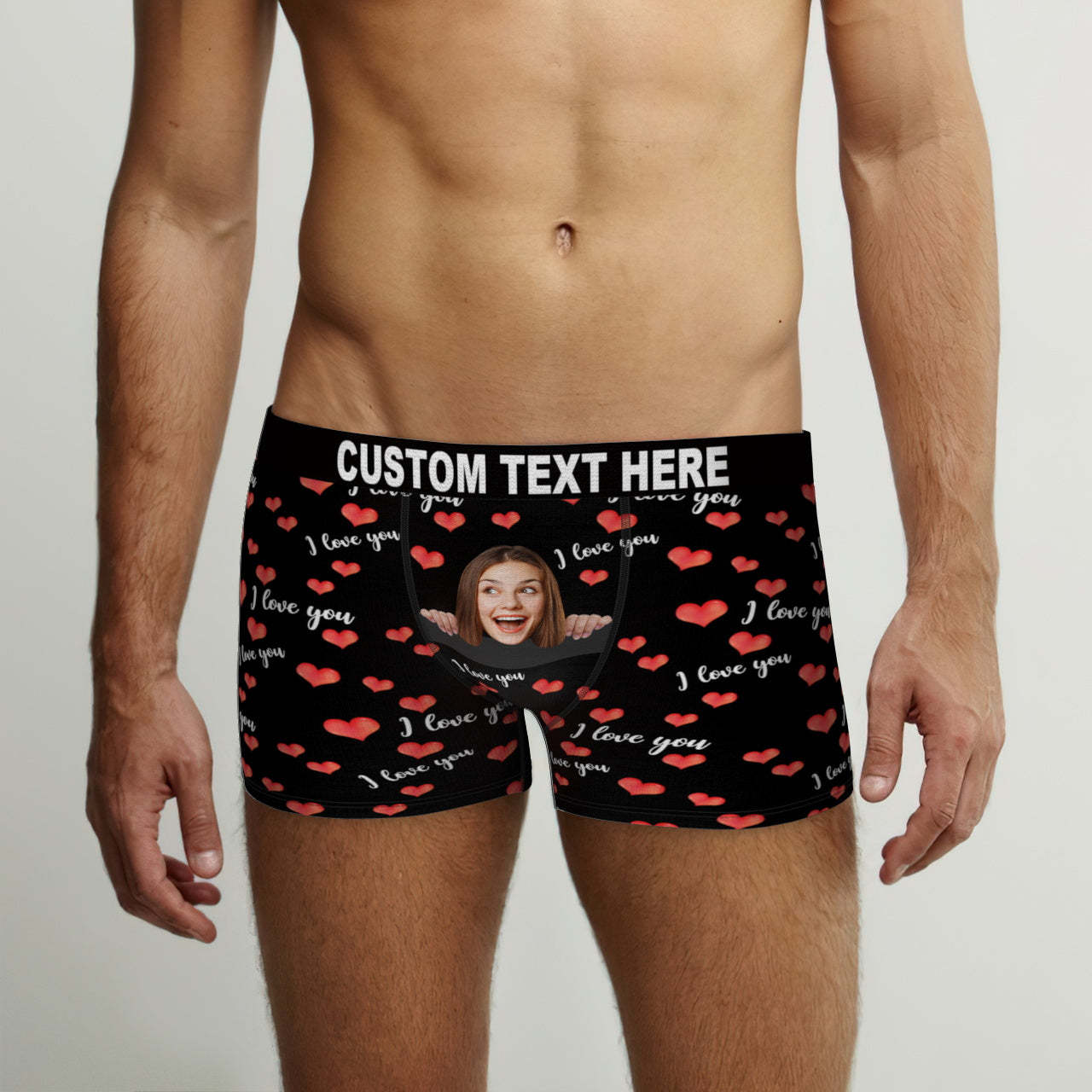 Benutzerdefinierte Gesicht Boxer Slips Ich liebe Sie mit meinem ganzen Herzen Personalisierte unartige Valentinstag Geschenk für ihn