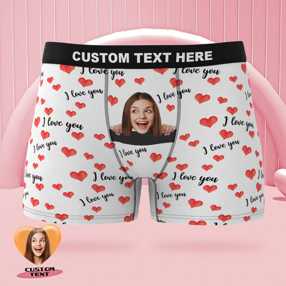 Benutzerdefinierte Gesicht Boxer Slips Ich liebe Sie mit meinem ganzen Herzen Personalisierte unartige Valentinstag Geschenk für ihn