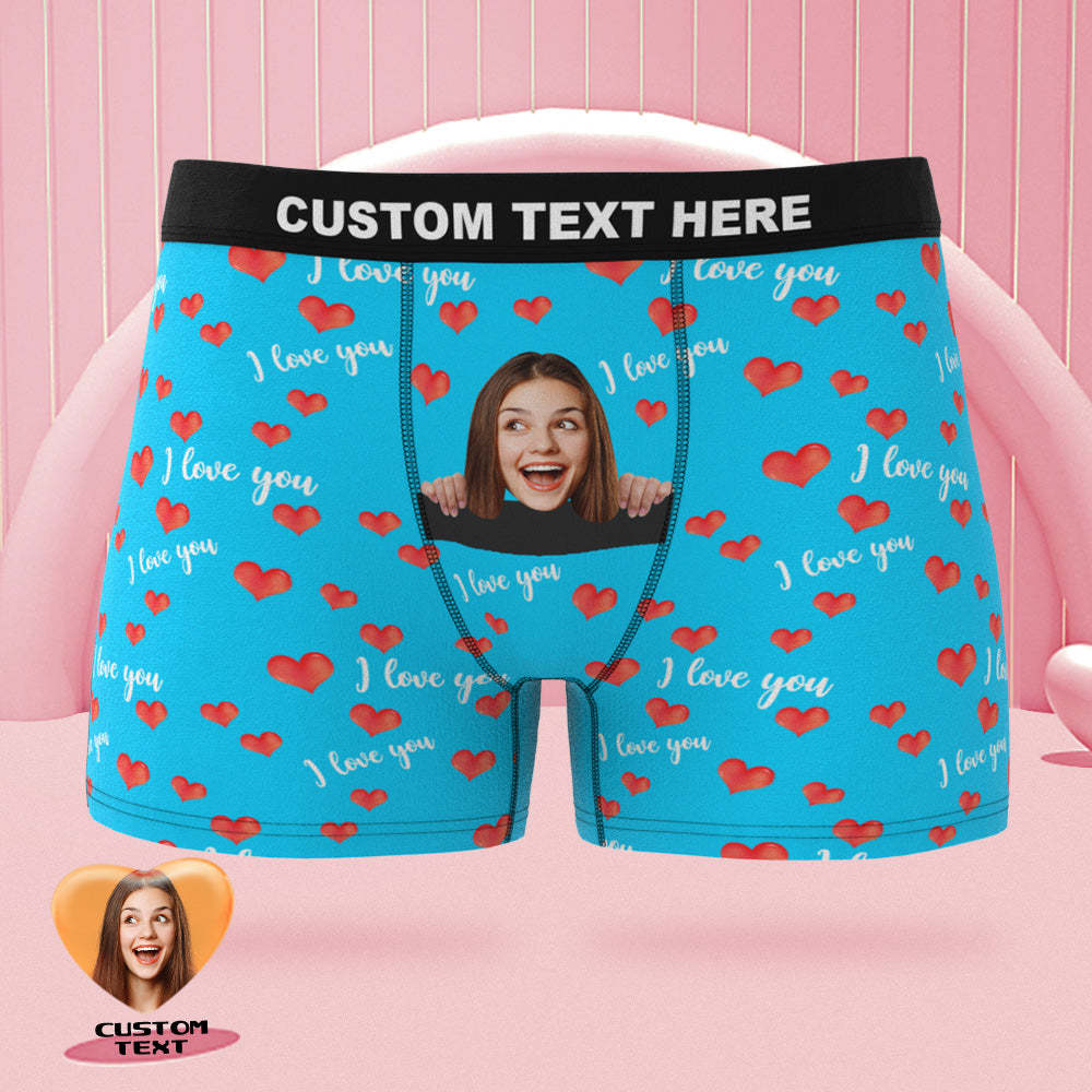 Benutzerdefinierte Gesicht Boxer Slips Ich liebe Sie mit meinem ganzen Herzen Personalisierte unartige Valentinstag Geschenk für ihn