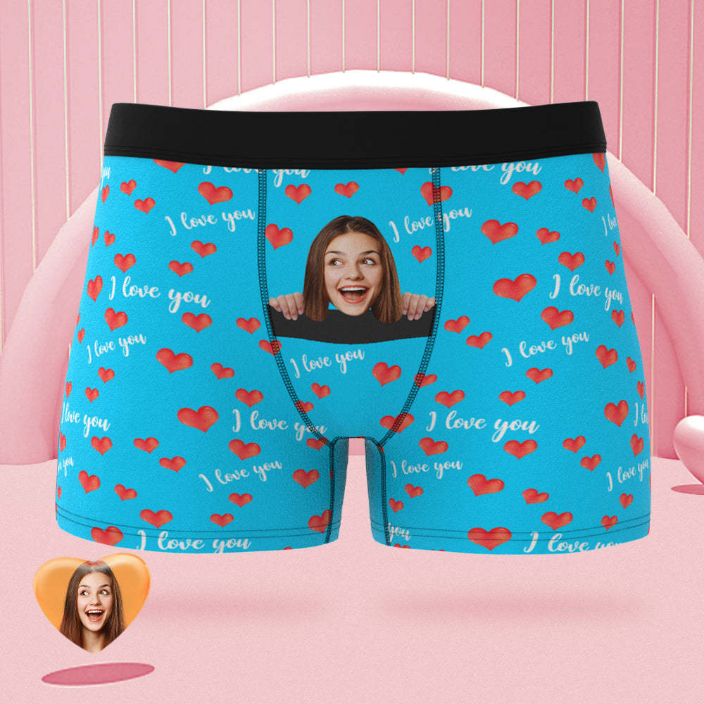 Benutzerdefinierte Gesicht Boxer Slips Ich liebe Sie mit meinem ganzen Herzen Personalisierte unartige Valentinstag Geschenk für ihn
