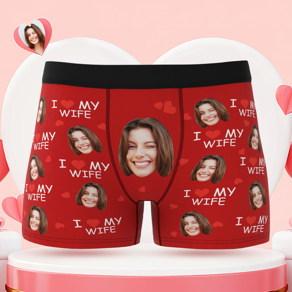 Benutzerdefinierte Gesicht Boxer Slips Ich liebe meine Frau personalisierte unartige Geschenk für ihn