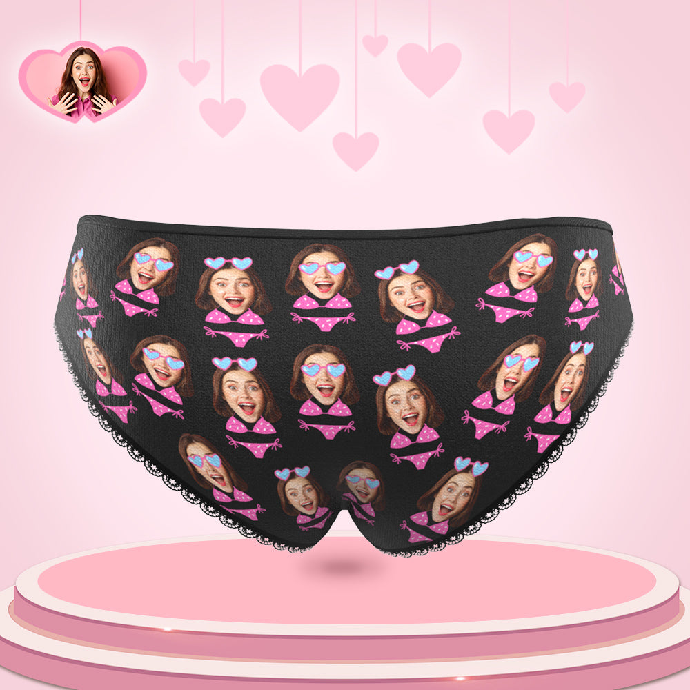 Personalisiertes Bikini-gesichts-höschen-kundenspezifisches Frauen-foto-schwarze Unterwäsche-lustiges Geschenk Für Sie - DePhotoBoxer