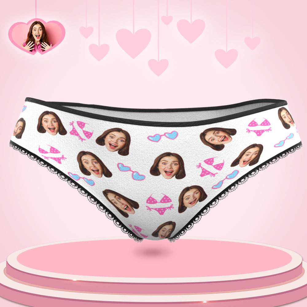 Personalisiertes Bikini-gesichts-höschen-kundenspezifisches Frauen-foto-weiße Unterwäsche-lustiges Geschenk Für Sie - DePhotoBoxer