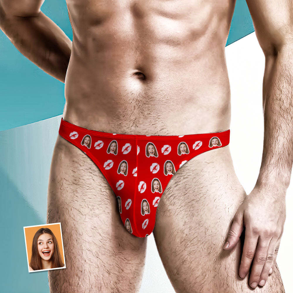 Custom Face Red Lips Herren Tanga Kiss Herren Slips - DePhotoBoxer