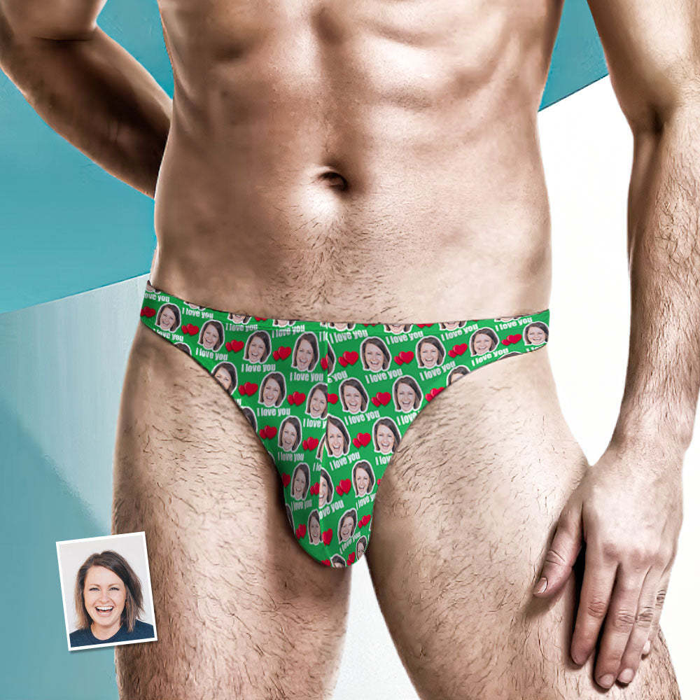 Custom Face Heart Men's Thong Love You Men's Briefs - CustomFacePajamas