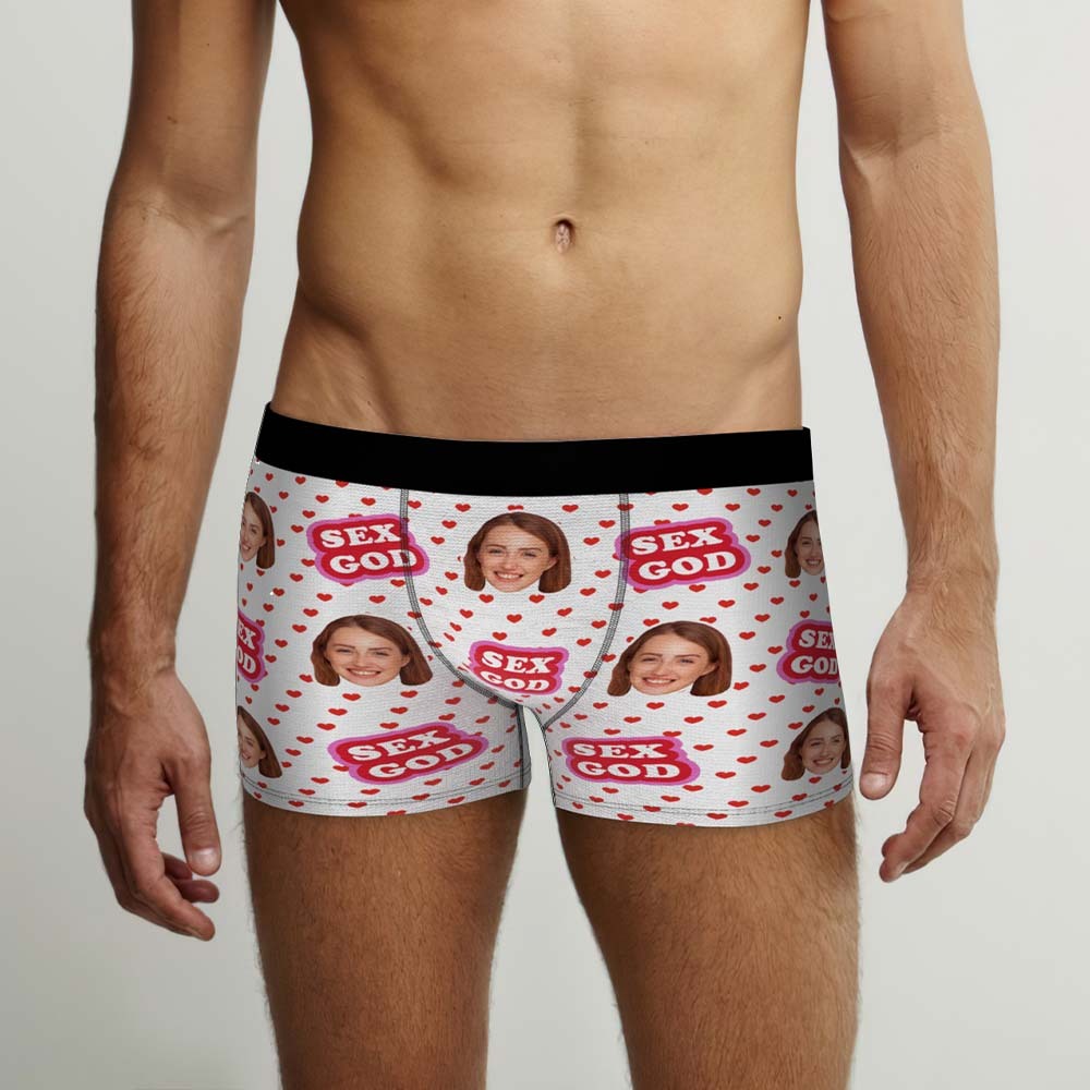Benutzerdefinierte Gesichts-boxershorts, Personalisierte Herrenshorts Mit Foto – Sex God - DePhotoBoxer