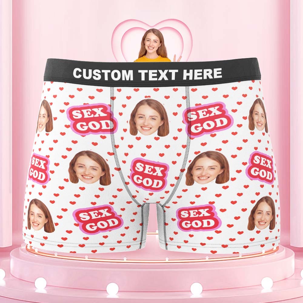 Benutzerdefinierte Gesichts-boxershorts, Personalisierte Herrenshorts Mit Foto – Sex God - DePhotoBoxer