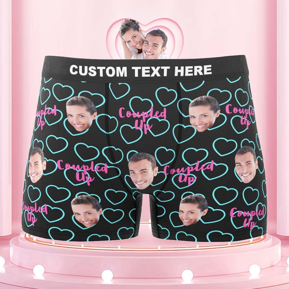 Benutzerdefinierte Gesichts-boxershorts, Personalisierte Herrenshorts Mit Foto – Coupled Up - DePhotoBoxer