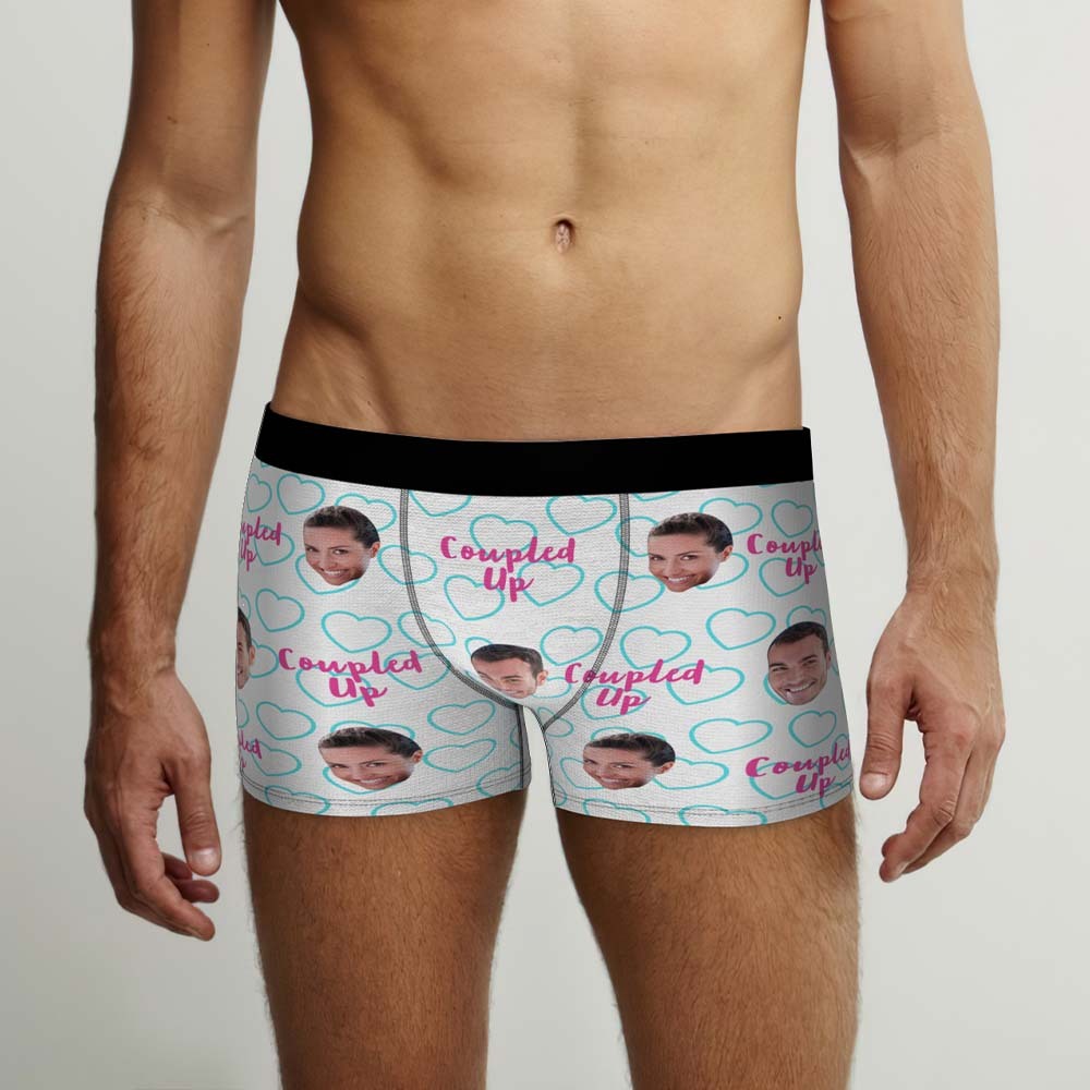 Benutzerdefinierte Gesichts-boxershorts, Personalisierte Herrenshorts Mit Foto – Coupled Up - DePhotoBoxer