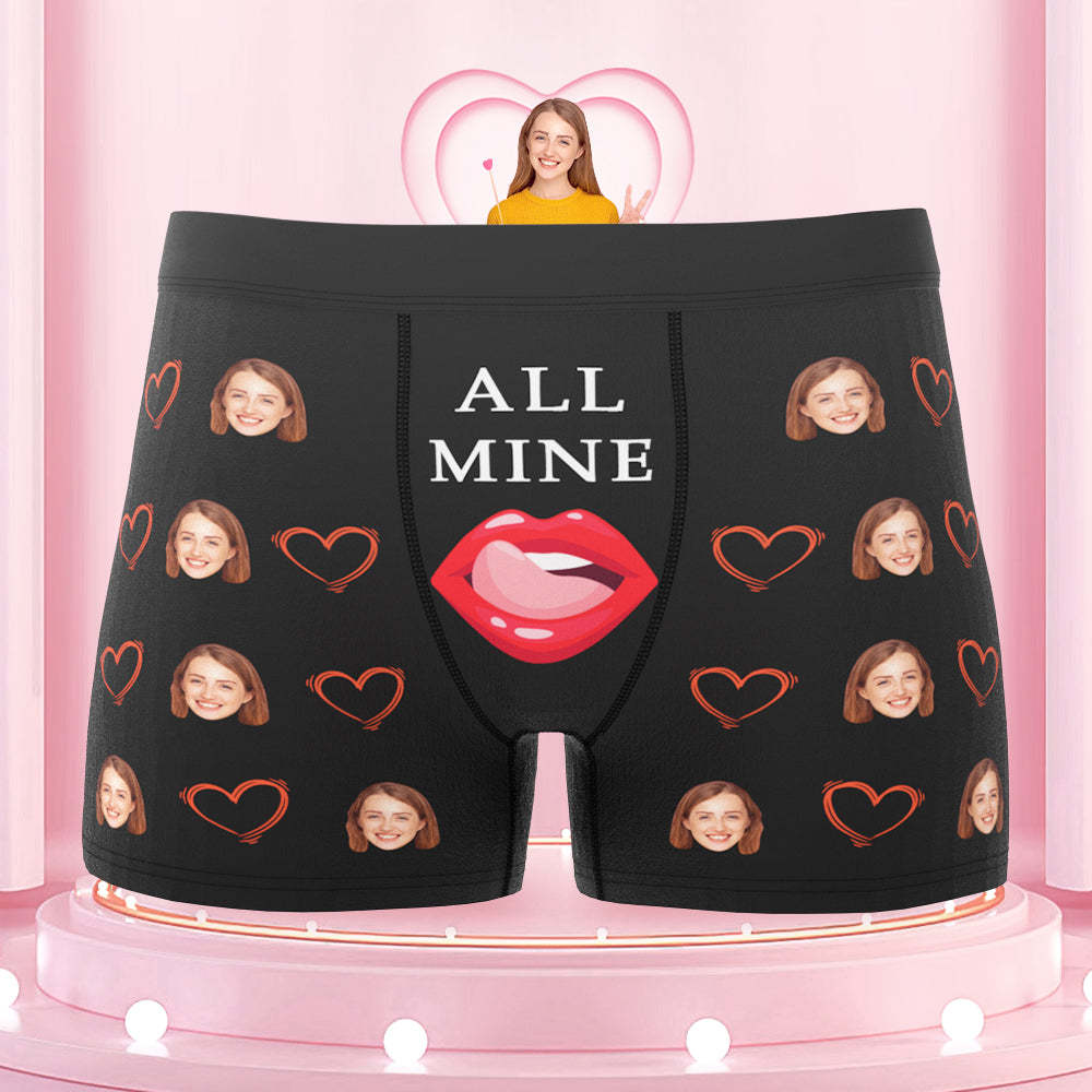 Benutzerdefinierte Gesichts-boxershorts, Personalisierte Herrenunterwäsche, Liebes-herz-lippen-slips Mit Foto – Alles Mein - DePhotoBoxer