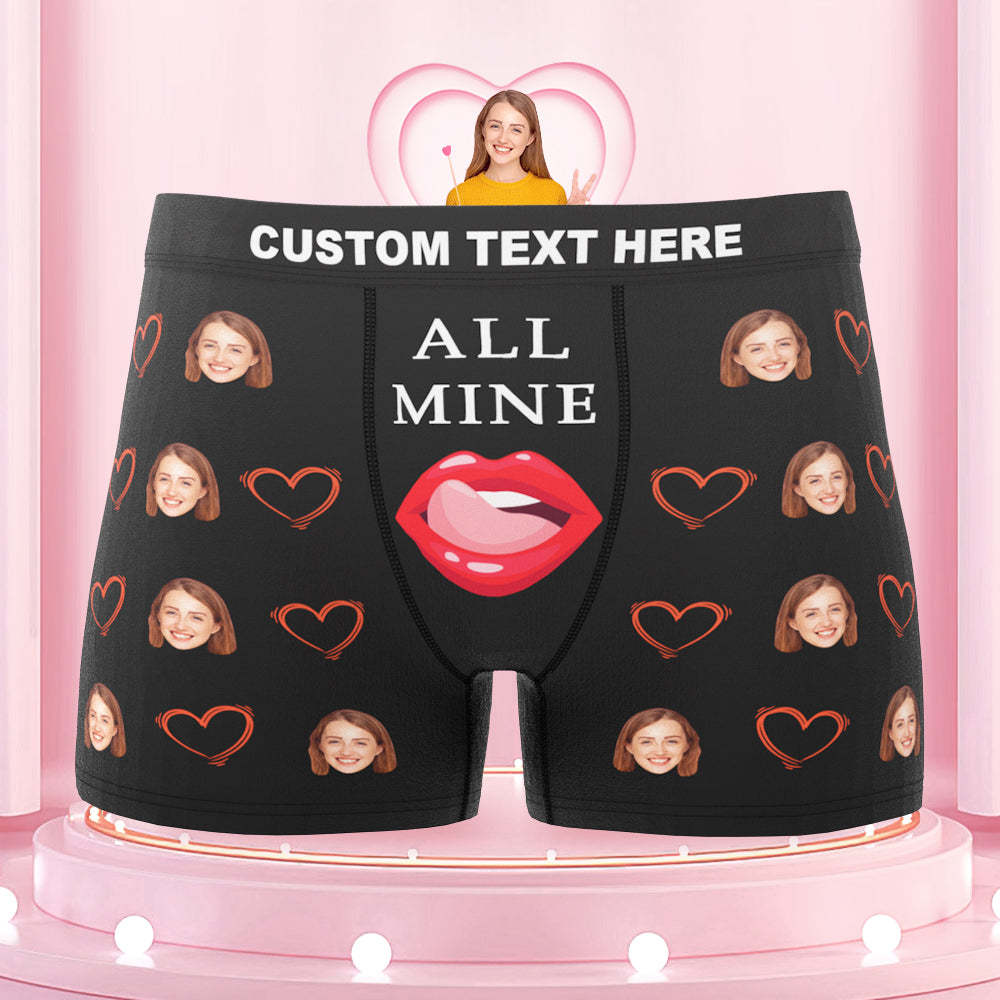 Benutzerdefinierte Gesichts-boxershorts, Personalisierte Herrenunterwäsche, Liebes-herz-lippen-slips Mit Foto – Alles Mein - DePhotoBoxer