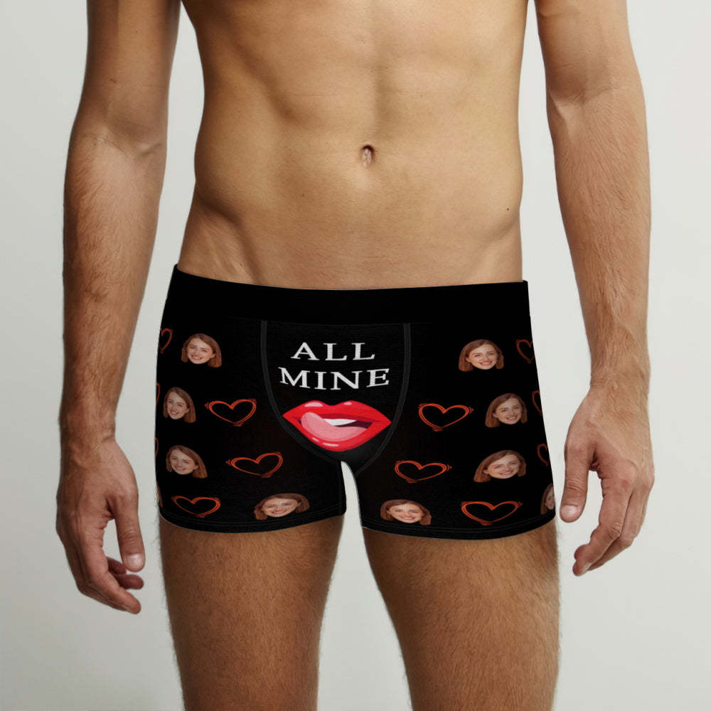 Benutzerdefinierte Gesichts-boxershorts, Personalisierte Herrenunterwäsche, Liebes-herz-lippen-slips Mit Foto – Alles Mein - DePhotoBoxer