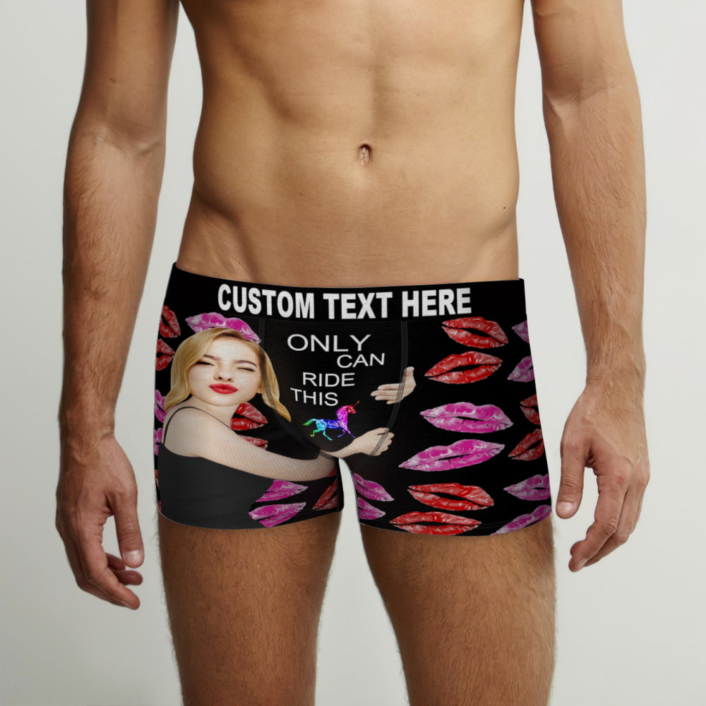 Benutzerdefinierte Gesichts-boxershorts, Personalisierte Herrenunterwäsche, Rote Lippen-slips Mit Foto – Dies Kann Nur Fahren - DePhotoBoxer