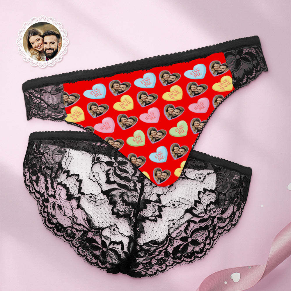 Benutzerdefinierte Frauen Spitze Höschen Herz Gesicht Sexy Höschen Süßes Geschenk - DePhotoBoxer