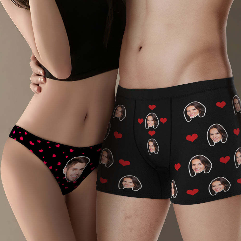 Benutzerdefinierte Gesicht Paar Passende Unterwäsche Liebe Herz Personalisierte Lustige Unterwäsche Valentinstag Geschenk - DePhotoBoxer