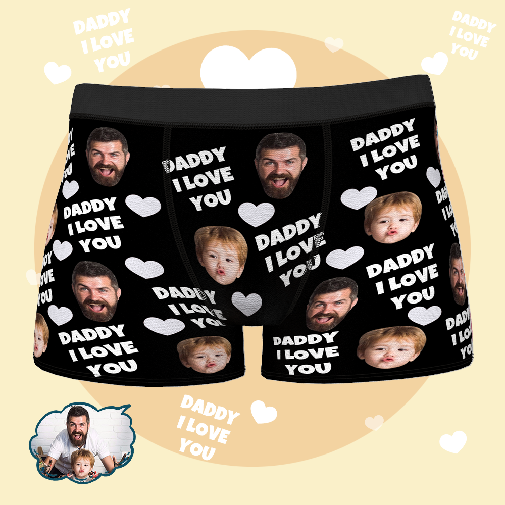 Benutzerdefinierte Gesicht Herren Boxer Briefs Personalisierte Foto Unterwäsche für Männer Schwarze Boxershorts mit Gesicht Vatertagsgeschenken Beste Vaters Boxer Briefs-DADDY Ich liebe dich