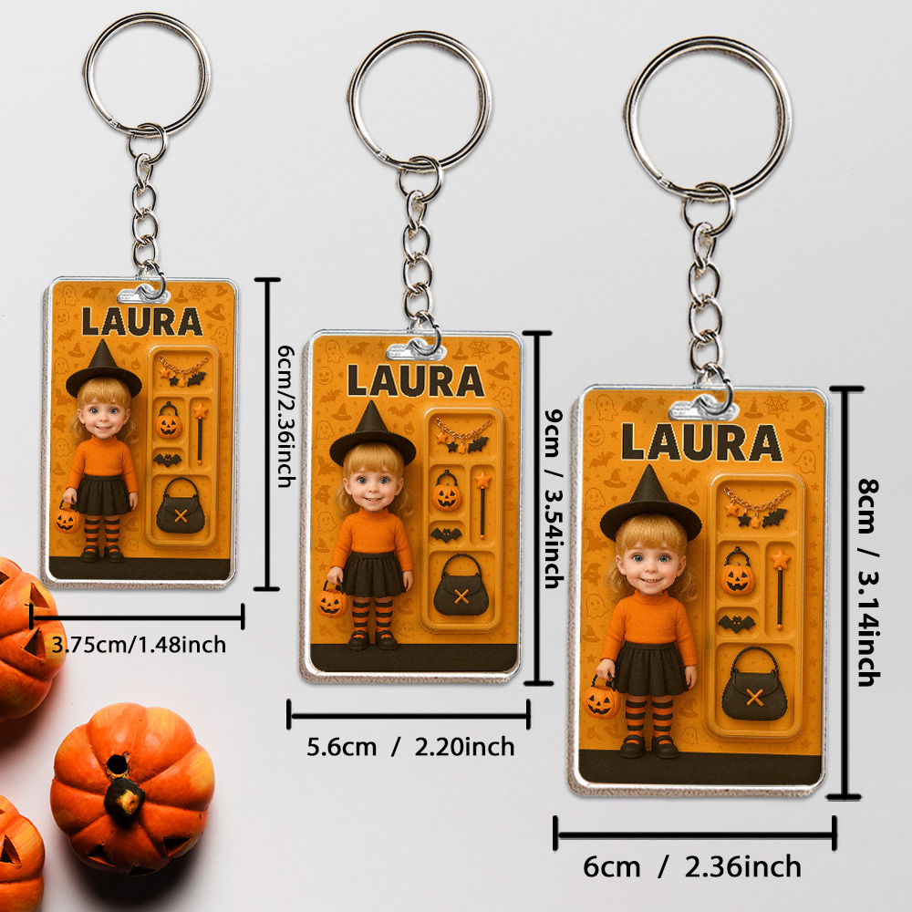 Benutzerdefinierte 3d-effekt-actionfigur-pack-verpackung, Personalisiertes Acryl-kürbis-mädchen-schlüsselanhänger-geschenk Für Halloween - DePhotoBoxer