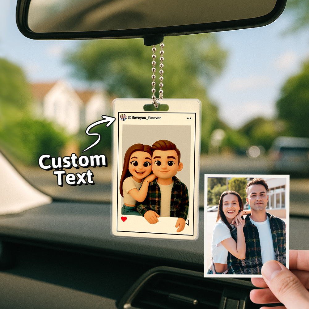 Personalisierter Autoaufhänger Mit Cartoon-figur, Individuelles Geschenk Zum Hochzeitstag, Geburtstag, Festival - DePhotoBoxer