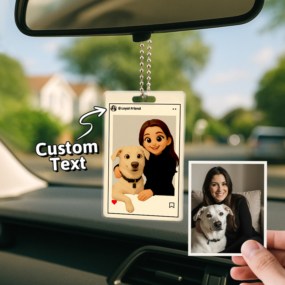 Personalisierter Autoaufhänger Mit Cartoon-figur, Individuelles Geschenk Zum Hochzeitstag, Geburtstag, Festival - DePhotoBoxer