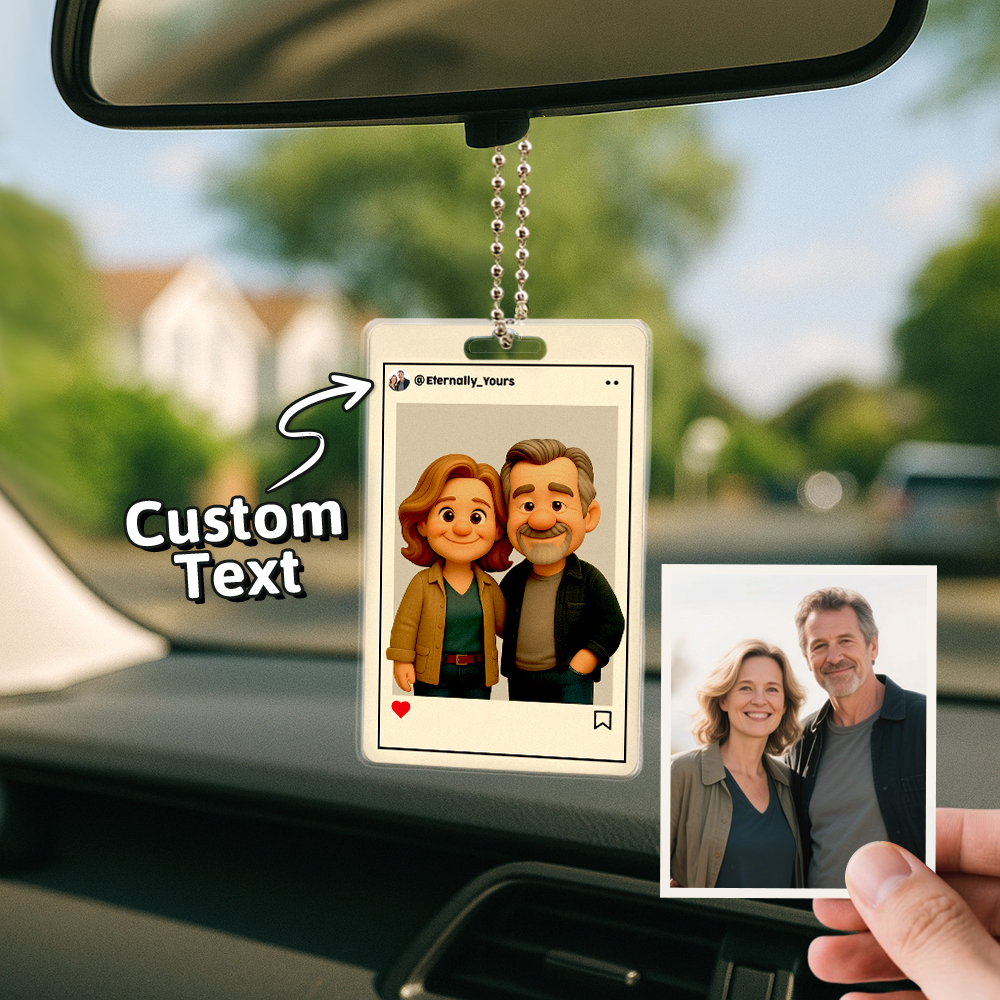 Personalisierter Autoaufhänger Mit Cartoon-figur, Individuelles Geschenk Zum Hochzeitstag, Geburtstag, Festival - DePhotoBoxer