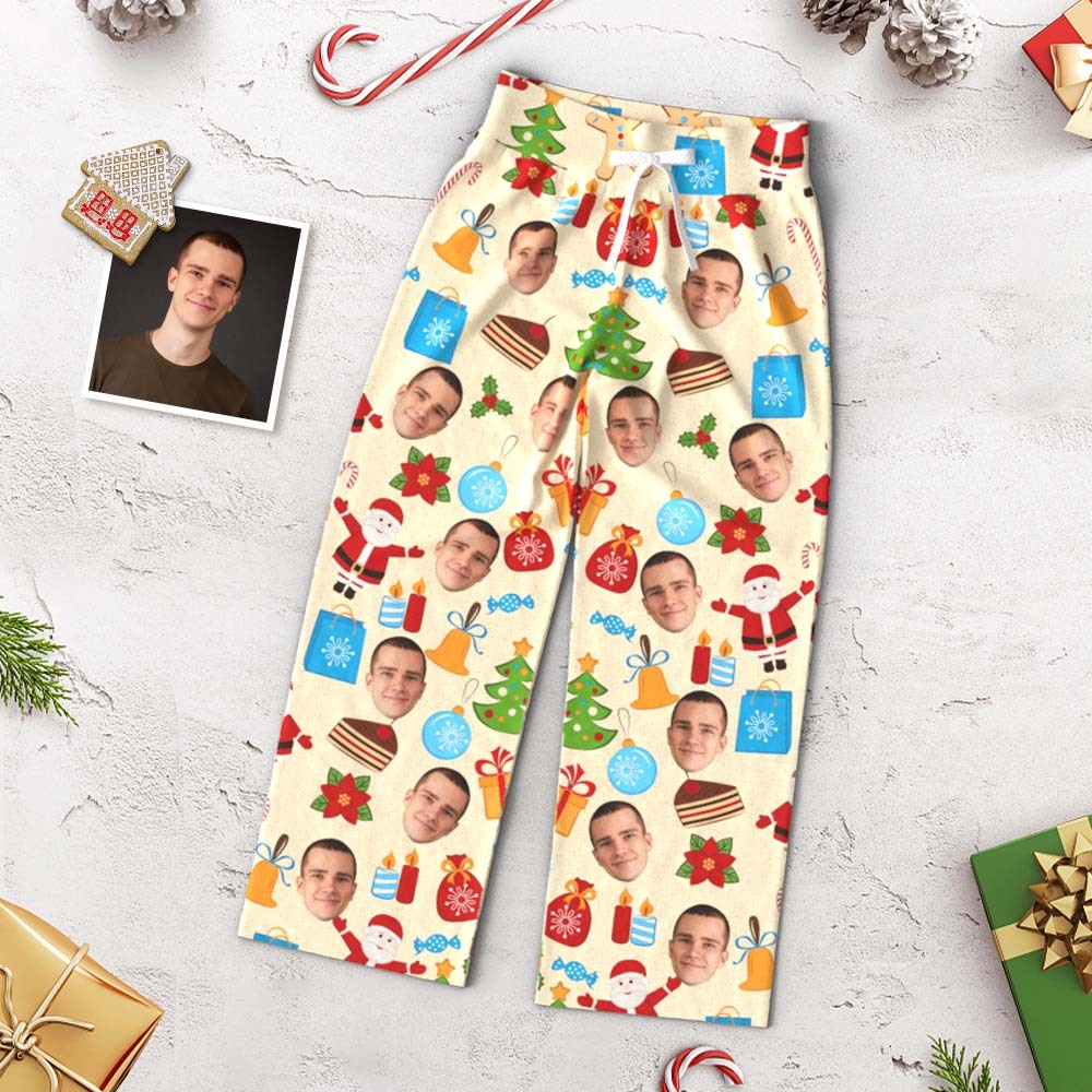 Benutzerdefinierte Gesichtshose Für Damen, Lockere Pyjamahose Mit Weitem Bein, Weihnachtsmann Und Lebkuchenmann. Frohe Weihnachten - DePhotoBoxer
