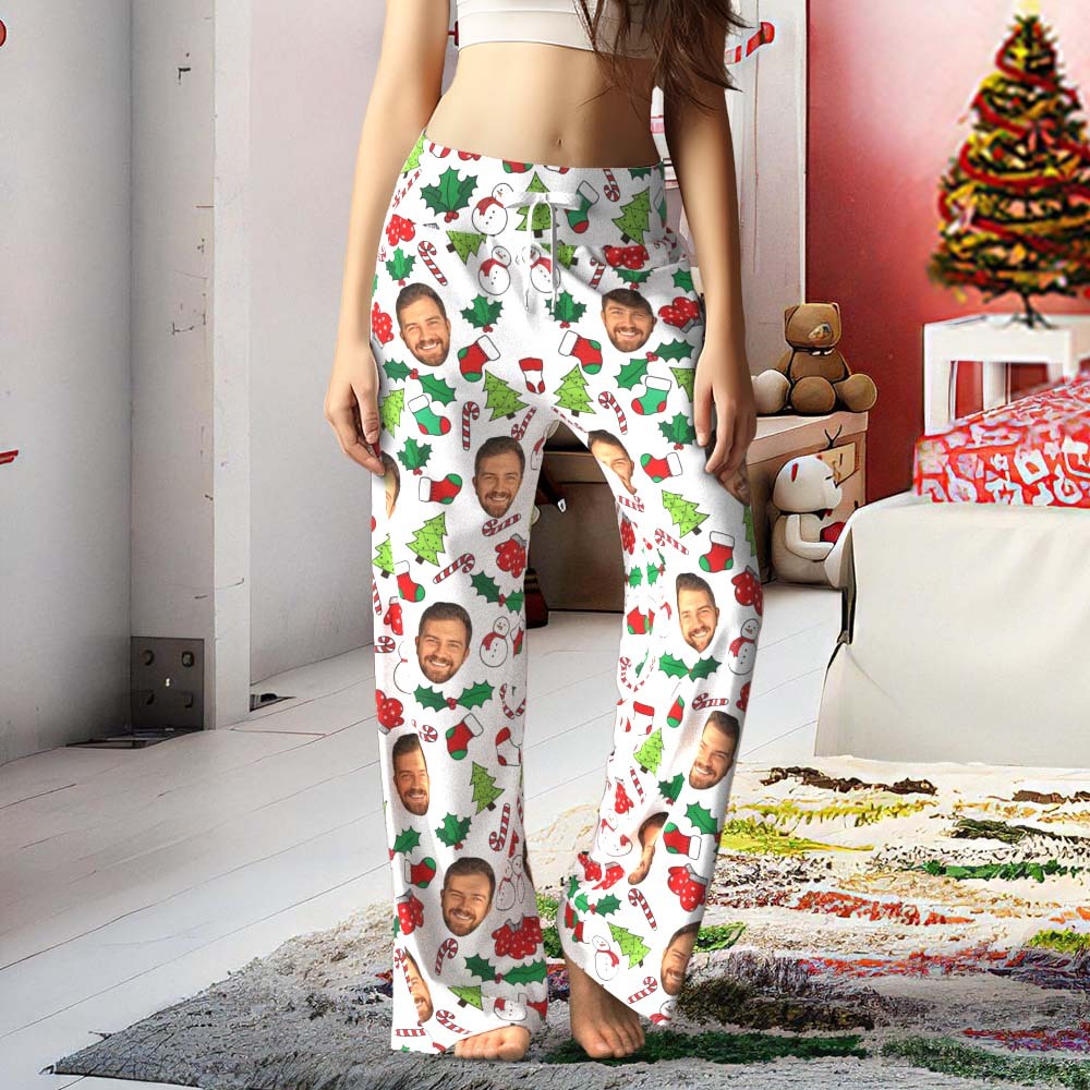 Benutzerdefinierte Gesichtshose. Lockere Damen-pyjamahose Mit Weitem Bein. Mistelzweig. Frohe Weihnachten - DePhotoBoxer